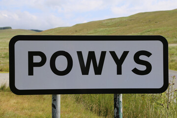 A close up view of a Powys county sign in the remote Ystwyth valley in mid Wales.