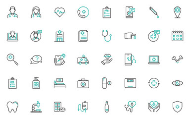 set of health care line icons, hospital