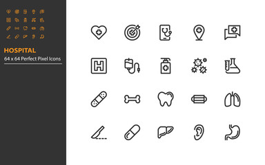 set of health care line icons, hospital