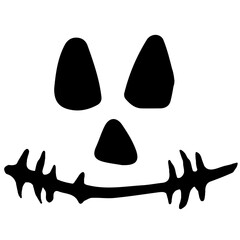 Vector illustration for Halloween. An image of a face with a sewn-up mouth. Black outline. Hand-drawn. Design of posters, postcards, holiday decor.