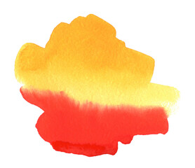 Hand drawn red and yellow watercolor spot. Abstract watercolor background.