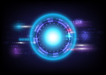 Speed arrows. Futuristic Sci-Fi glowing HUD circle and sphere. Light effect. Abstract hi-tech background. Head-up display interface. Virtual reality technology innovation screen. Digital business