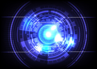 Futuristic Sci-Fi glowing HUD circle and sphere. Blue light effect. Abstract hi-tech background. Head-up display interface. Virtual reality technology innovation screen. Digital business