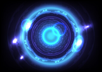 Futuristic Sci-Fi glowing HUD circle and sphere. Abstract hi-tech background. Virtual reality technology innovation. Head-up display interface. Digital business. Light effect