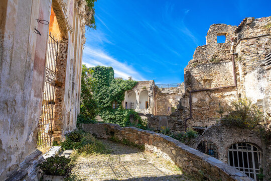 Abandoned town of Bussana Vecchia, Imperia, Liguria, Italy during summer time.