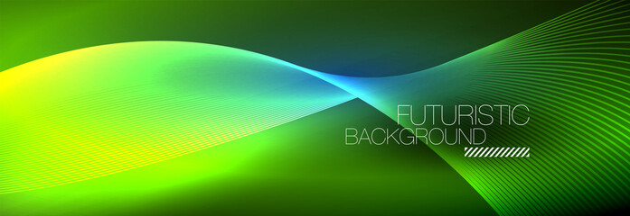Abstract neon glowing light in the dark with waves. Shiny magic energy and motion concept, vector abstract wallpaper background