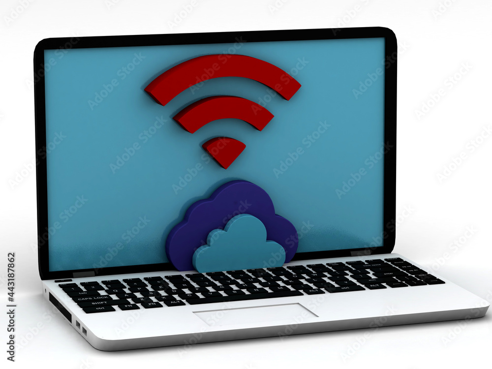 Poster digital illustration of cloud computing devices,3d render