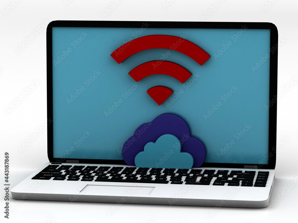 Poster digital illustration of cloud computing devices,3d render