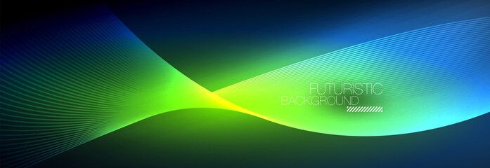 Abstract neon glowing light in the dark with waves. Shiny magic energy and motion concept, vector abstract wallpaper background