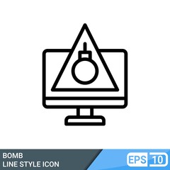line style boom icon with computer isolated on white background. EPS 10