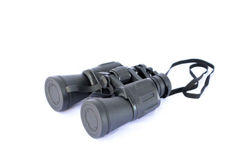 black binoculars with a white background
