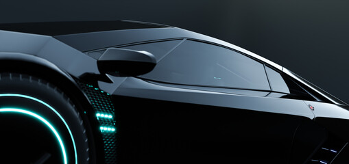 Obraz na płótnie Canvas Closeup non-existent brand-less generic concept black electric car