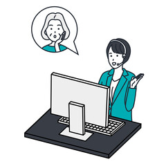 Old woman and customer support woman