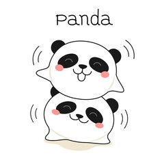 Cute happy pandas. Animals, children's illustration, print. Vector.