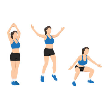 Woman doing Power jack.jumping jack exercise. Flat vector illustration isolated on white background