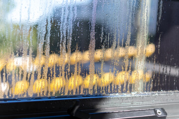 condensation on glass window of apartment