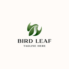 Bird with Leaf Concept Logo Template Isolated in White Background