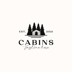 Cabin Vintage Concept Logo Template Isolated in White Background
