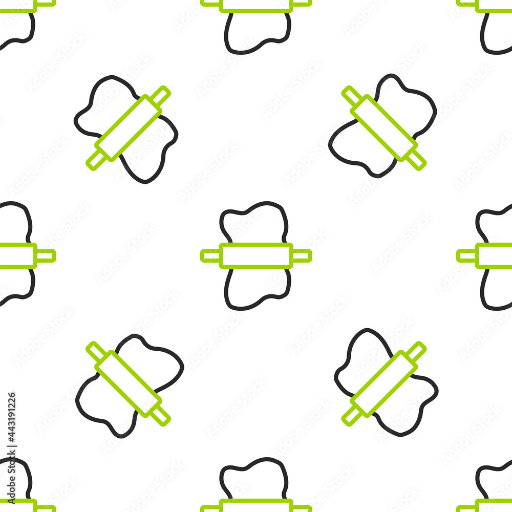 Poster line rolling pin on dough icon isolated seamless pattern on white background. vector