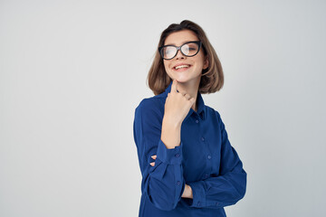 Business woman in blue shirt office official isolated background