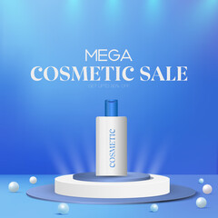 cosmetic products Sale offer Stage podium with lighting, 3D elegant cosmetic products background premium cream jar for skincare products
