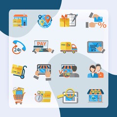 Shopping e-commerce online payment customer shipping icon set isolated vector illustration