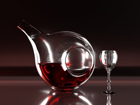 Caraffe with red wine and glass