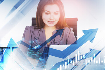 Portrait of smiling trader business woman who is carrying out a