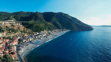 Fototapeta premium Scilla panoramic skyline at sunset, Calabria - Italy