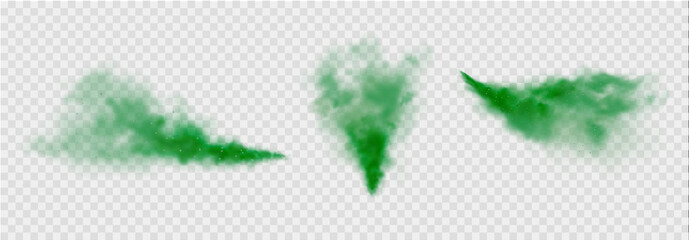 Green fog or smoke. Green dust with particles. Smoke or dust isolated on transparent background. Abstract mystical gas. Vector illustration.