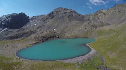 Caucasus, Ossetia. Zruga gorge. Lake in the upper cirque of the valley. 