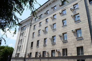 Facade of an architectural building, a historical building of the city of Kharkov.