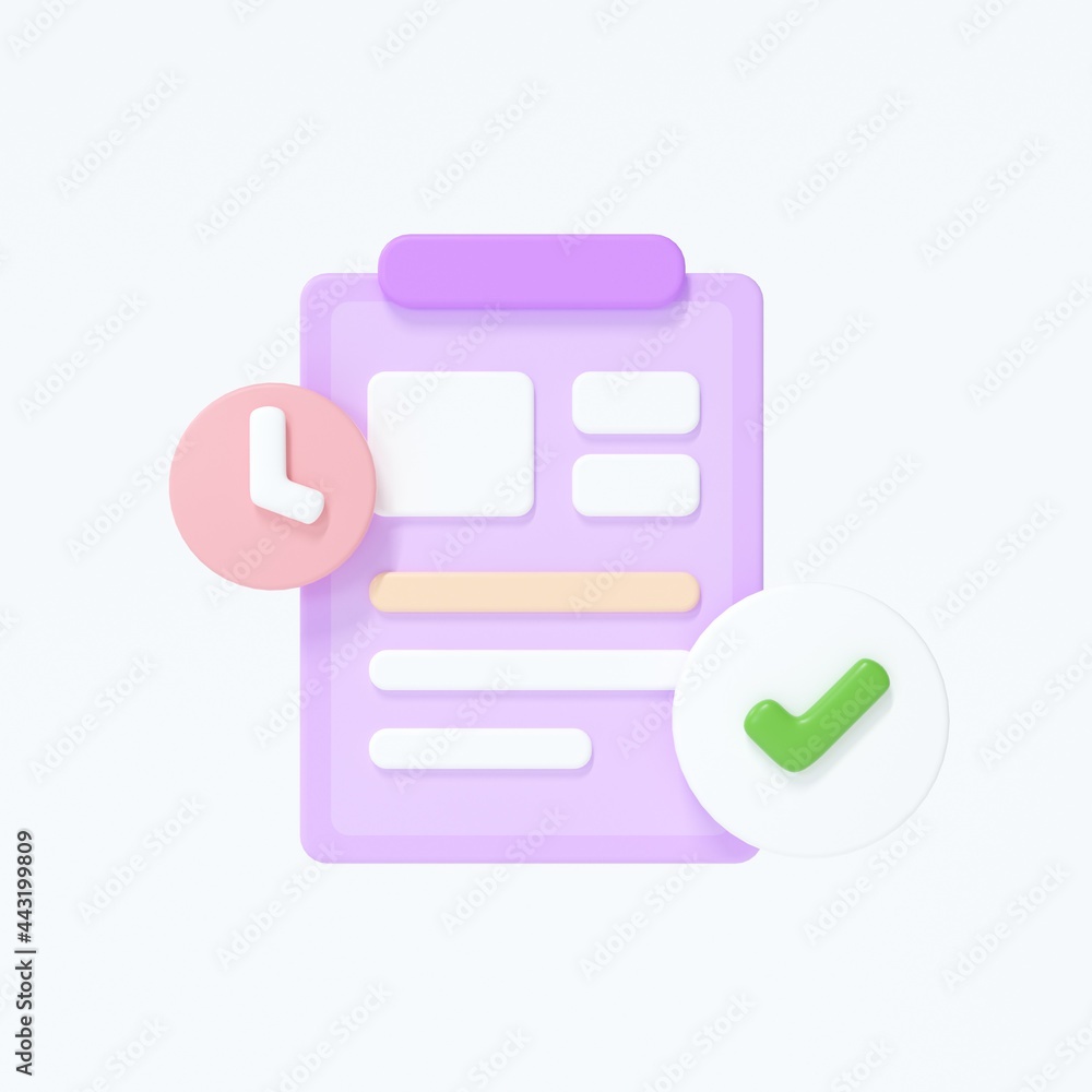 Poster clipboard icon with a checklist on isolate white background. 3d render illustration.