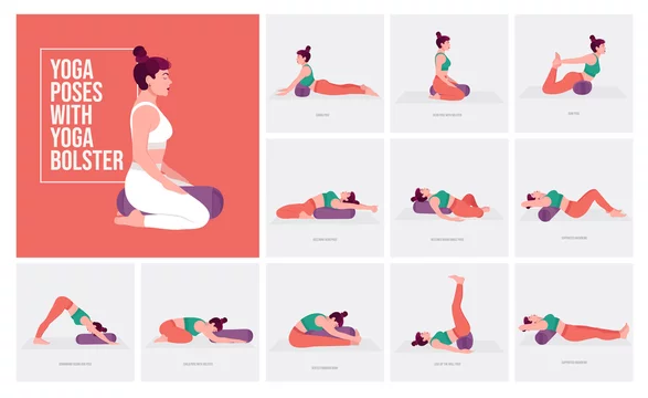 Vetor de Set of poses woman doing yoga and fitness. Collection of