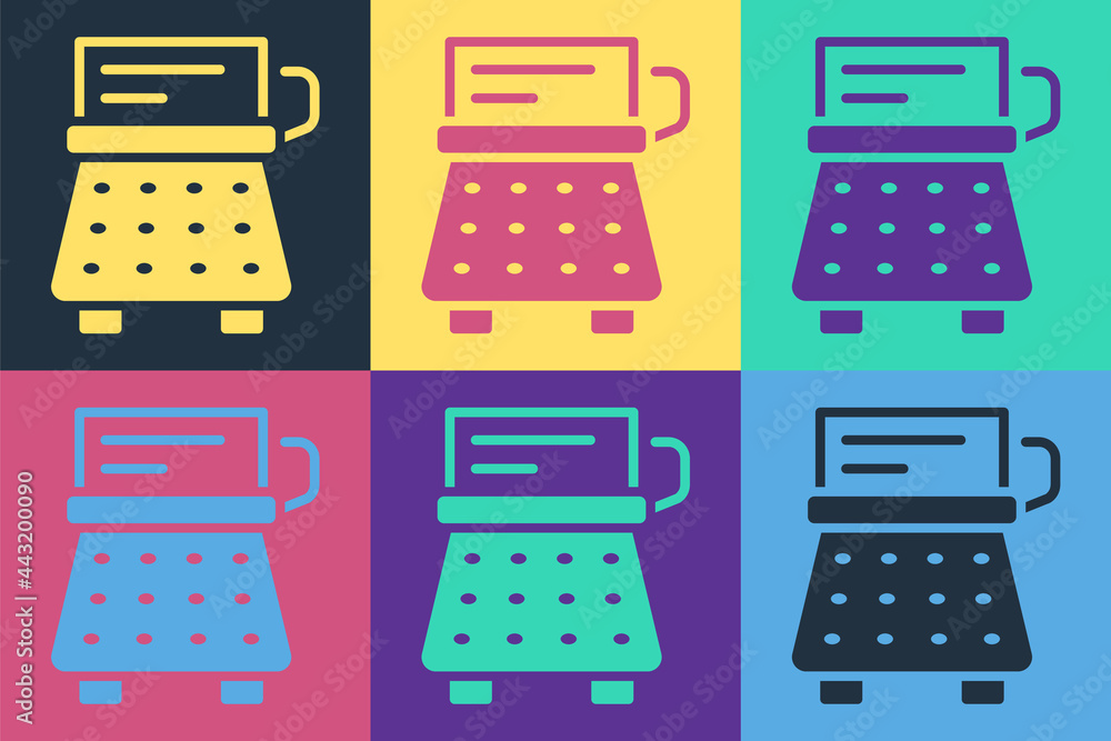 Poster pop art retro typewriter and paper sheet icon isolated on color background. vector