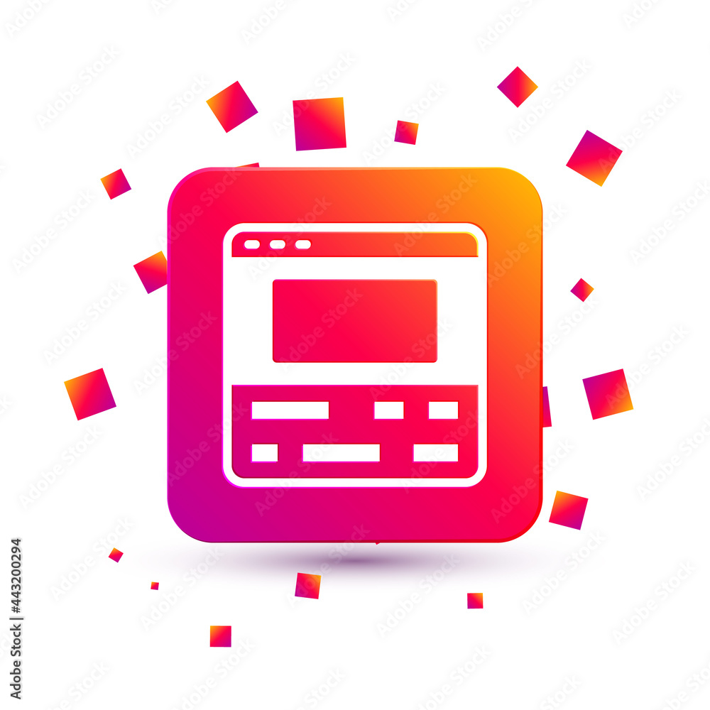Poster White Video recorder or editor software on laptop icon isolated on white background. Video editing on a laptop. Square color button. Vector