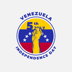 Square Banner illustration of Venezuela independence day celebration. Waving flag and hands clenched. Vector illustration.