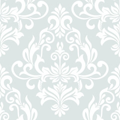 Fototapeta na wymiar Floral damask seamless pattern. Gray and white. Vector background.