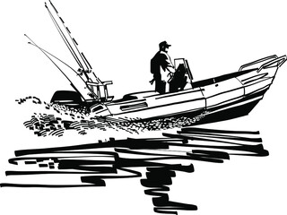 Fototapeta premium silhouette of a fisherman with fishing boat