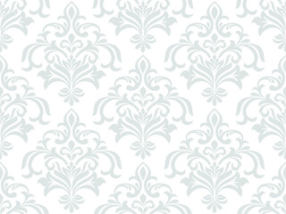 Damask seamless vector background. baroque style pattern. Gray and white floral element. Graphic ornate pattern for wallpaper, fabric, packaging, wrapping. Damask flower ornament. - obrazy, fototapety, plakaty