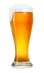 single glass of beer isolated on white background