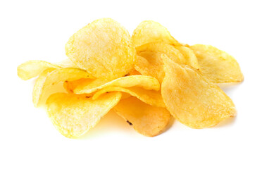 heap of potato chips isolated on white background