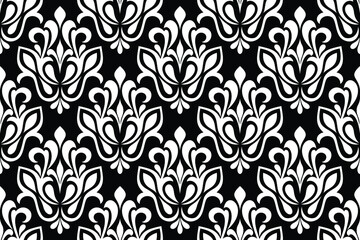 Floral baroque damask seamless pattern. royal wallpaper black and white ornamental vector background.