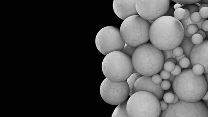 3d render, concrete floating shapes with space for text, black background
