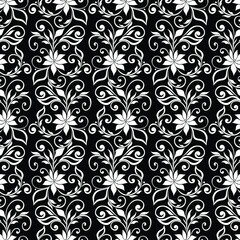 Abstract floral seamless pattern. Black and white ornament. Modern stylish texture repeating. Vector background.