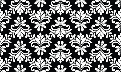 Floral geometric seamless pattern. Black and white ornament. Fabric for ornament, wallpaper, packaging, vector background.