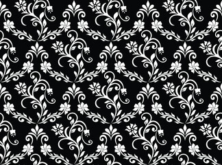 Floral seamless pattern. Black and white element. Fabric for ornament, wallpaper, packaging, vector background.