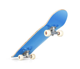 Blue skateboard deck, isolated on white background. File contains a path to isolation - obrazy, fototapety, plakaty