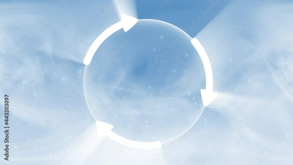 Poster concept copy space glass orb with recycle arrow rotation animation.