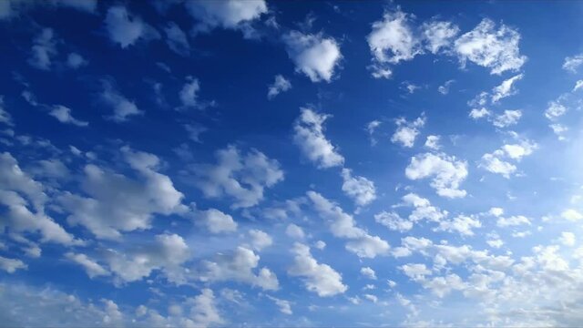 White cirrocumulus floating in blue sky, time-lapse